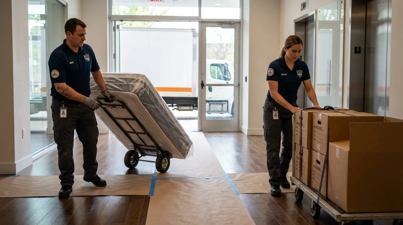 Professional apartment movers loading elevator in Bridgeton, NJ